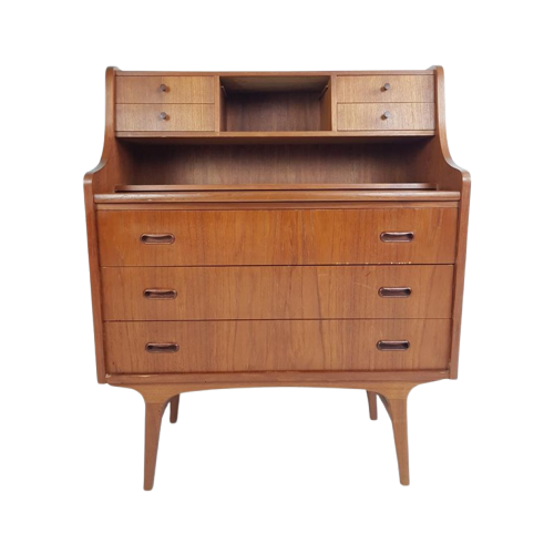 Vintage Deense Secretaire Teak | Bureautje Lades Teak Fineer