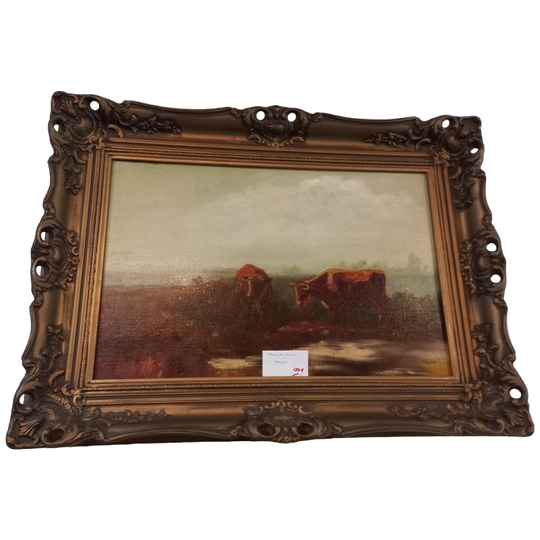 "grazende Koeien" Schilderij. Olieverf Op Paneel. 1