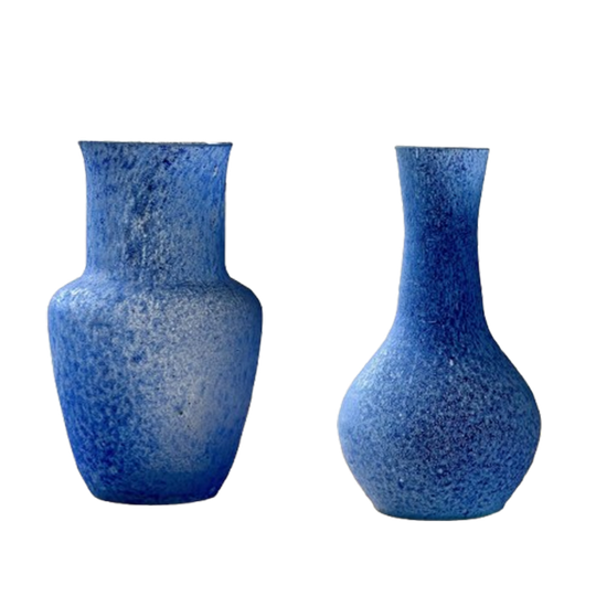 Set Of 2 Vintage Glass Blue Vases 1