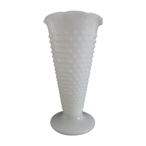 Vintage Anchor Hocking Hobnail Vaas Wit Melk Glas