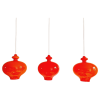 Set Van 3 Scandinavische Hanglampen In Oranje Opaline, H.A Jakobsson, 1960