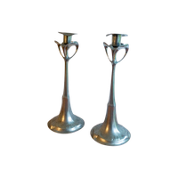 Pair Of Art Nouveau Candlesticks By Hugo Leven * Pewter 95% Tin *  Jugendstil *  1901