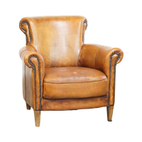 Stoere Vintage Armchair Gemaakt Van Schapenleer Met Een Correcte Afwerking