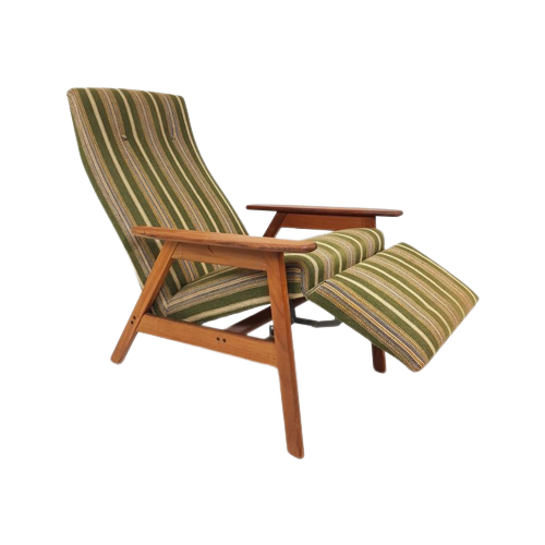 Vintage Deense Relax Fauteuil Ligstoel Groene Streep