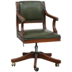 Klassieke En Tijdloze Rundleren Engelse Stijl Bureaustoel Op Wieltjes Gecombineerd Met Hout thumbnail 1