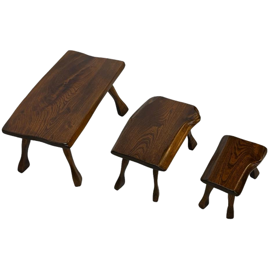 Vintage Organische Houten Bijzettafels Wabi Sabi Brutalist 1