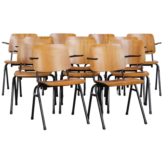 Set Van 12 Vintage Jaren ’60 Dutch Design Marko School/kantine/eetkamerstoelen Met Armleuningen 1