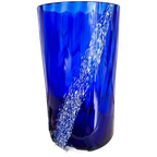 Vintage Donkerblauwe / Wit Glazen Vaas thumbnail 1