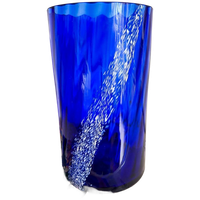 Vintage Donkerblauwe / Wit Glazen Vaas
