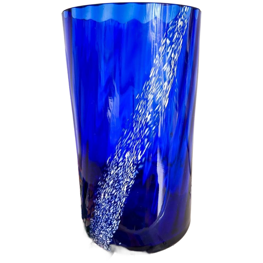Vintage Donkerblauwe / Wit Glazen Vaas 1