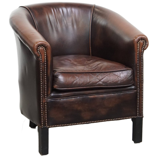Comfortabele En Elegante Clubfauteuil In Een Mooie Donkere Kleur Gemaakt Van Rundleer 1