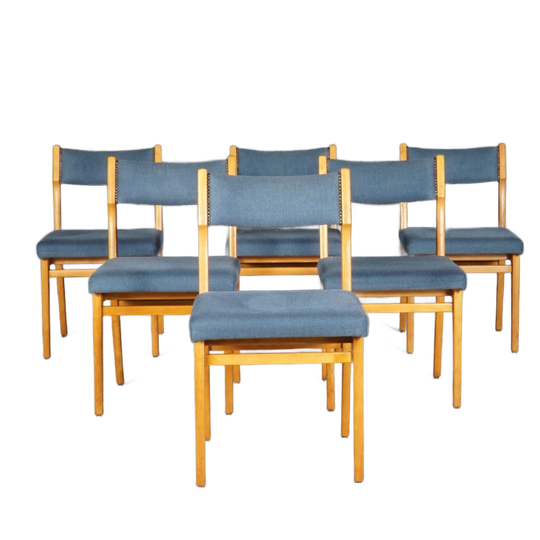 Set Van 6 Vintage Eetkamerstoelen – Blauw 1