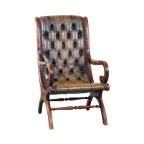 Sierlijke En Karaktervolle Groene Vintage Rundleren Engelse Chesterfield Fauteuil thumbnail 1