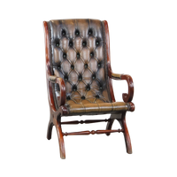 Sierlijke En Karaktervolle Groene Vintage Rundleren Engelse Chesterfield Fauteuil