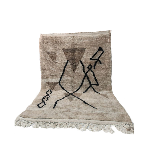 Handgeknoopt Beni Ouarain Tapijt 300 X 200 Cm – Beige Met Zwart & Grijs 1