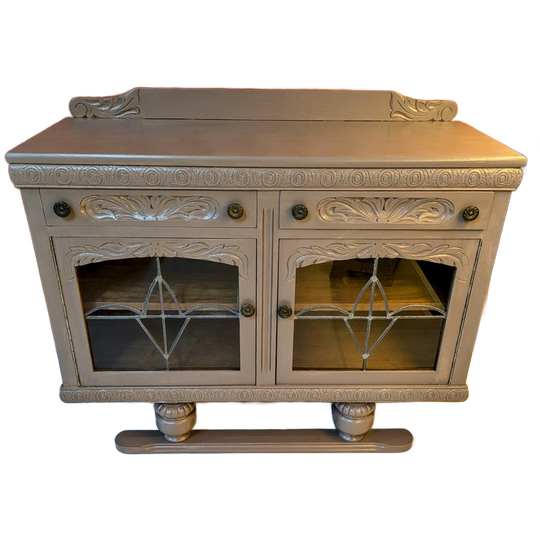 Vintage Theekast Vitrinekast Taupe Glas In Lood 1