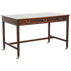 Geweldige Schrijftafel/ Bureau Op Wieltjes In Engelse Stijl Met Een Blauw Lederen Blad thumbnail 1