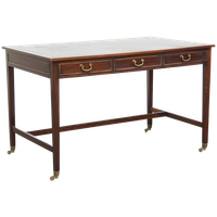 Geweldige Schrijftafel/ Bureau Op Wieltjes In Engelse Stijl Met Een Blauw Lederen Blad