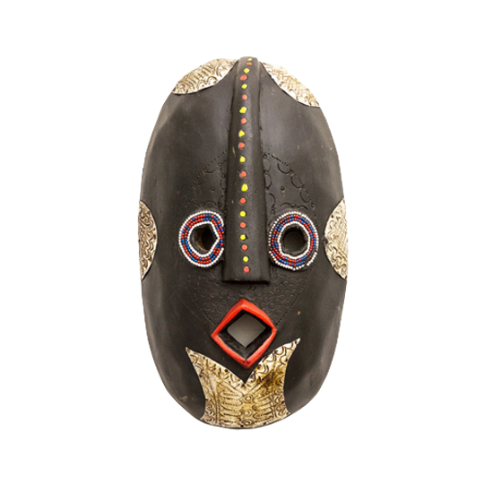 Afrikaans Houten Masker Met Metalen Details En Kralen 1