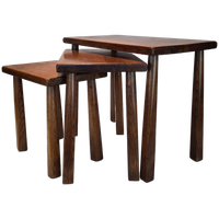 Vintage Eiken Houten Bijzettafeltjes Brutalist Set Tafeltje
