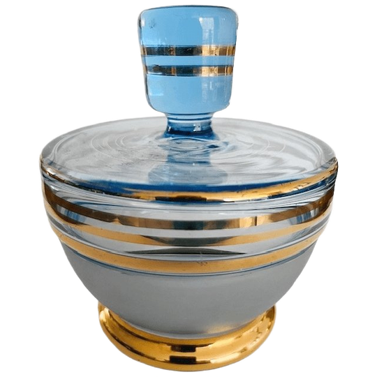 Art Deco Sieradendoosje Glas Blauw Goud 1950’s 1