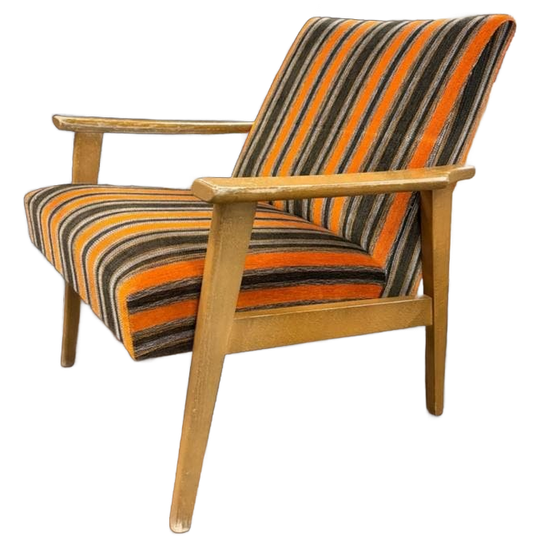 Vintage Houten Fauteuil /eenzit /loungestoel In Oranje Bruin 1
