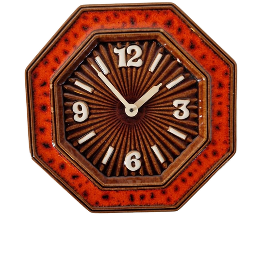 Jaren 70 Vintage Keramieke Klok Oranje Klok Clock Wandklok 1