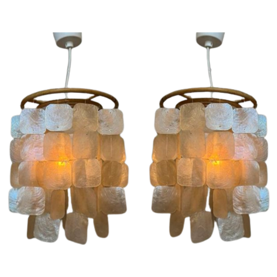 Set Van 2 Capiz Schelpen Hanglampen Lampen Parelmoer Opaline 1
