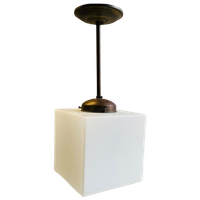 Art Deco Vierkante Schoollamp Met Opaline Glas