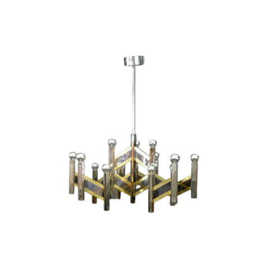 Vintage Chevron Chandelier By Gaetano Sciolari, Italy 1970s 1