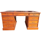 Klassieke Engelse Schrijftafel, Bureau, Desk, Met Lederen In thumbnail 1