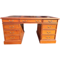 Klassieke Engelse Schrijftafel, Bureau, Desk, Met Lederen In