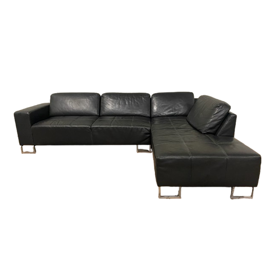 Piet Klerkx Black Genuine Leather Corner Sofa – Comfortable Seating – Spacious Corner – Free Delivery Nl & Be 1