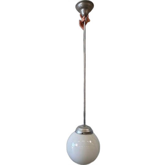 Vintage Art Deco Hanglamp / Luster Met Opaline Kap 1
