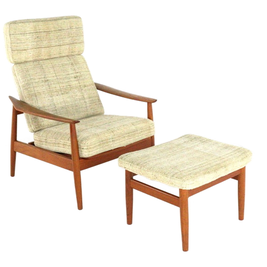 Arne Vodder Voor Cado Fauteuil + Voetenbank Vintage Deens 1