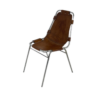 Charlotte Perriand - Bar Stool Model ‘Les Arcs’ - High Back - Leather Seating On Chrome Base