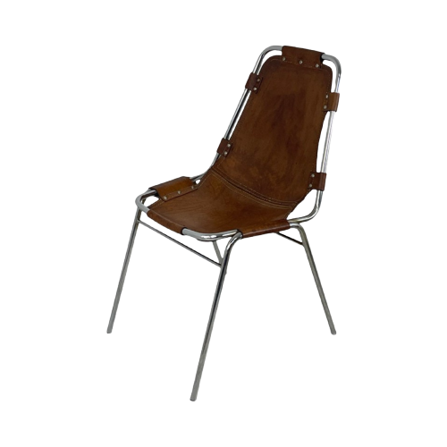 Charlotte Perriand - Bar Stool Model ‘Les Arcs’ - High Back - Leather Seating On Chrome Base