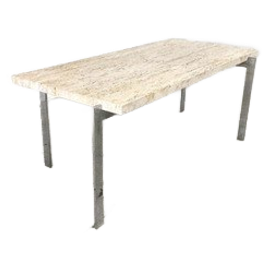 Vintage Travertine And Chrome Coffee Table, 1970s 1