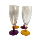 4X Champagne Glas Paars/Gele Voet Vintage thumbnail 1