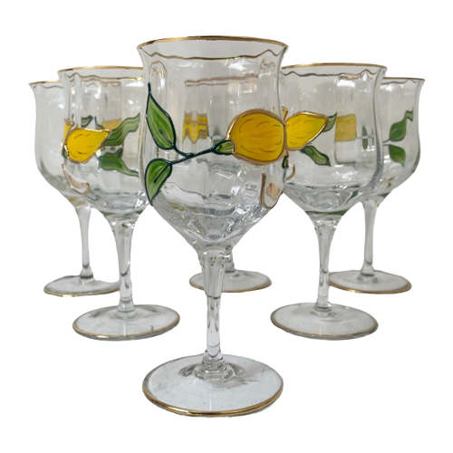 Paul Nagel - Set Of 6 - Hand Painted (Wine) Glasses From The ‘Tiffany’ Series - Made In Germany