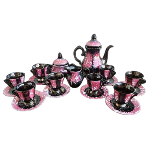 Vintage Frans Roze Keramiek Vallauris Koffie En Theeservies / Compleet 60S / 70S Theeservies