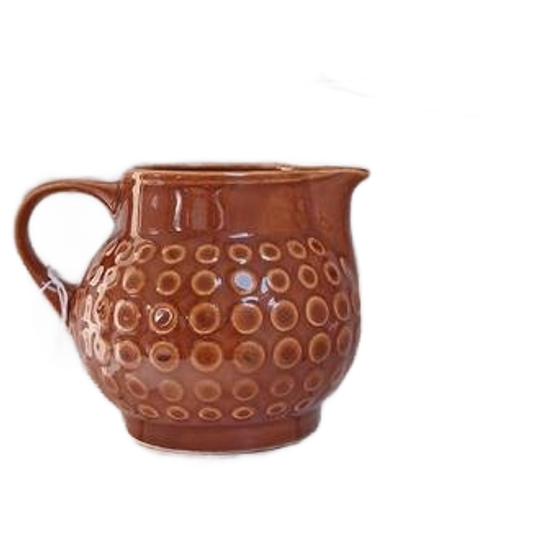 Vintage Rusalka Kan, Aardewerk Kannetje, Bruin, Gedecoreerd 1