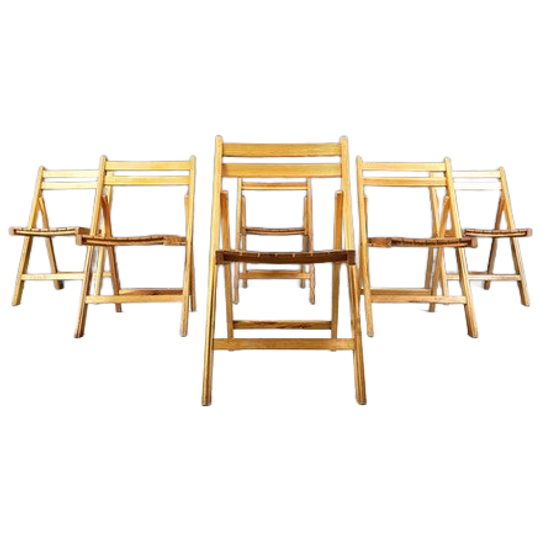 Mid Century Wooden Folding Chairs, 1950s - Set Of 6 1