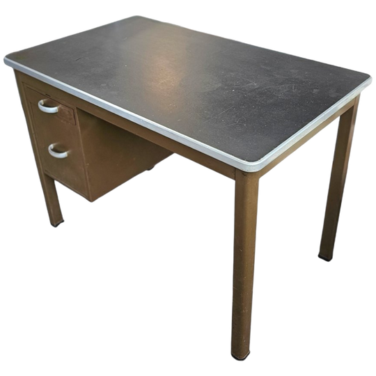 Industrial Brown Desk 1960s / Linoleum Inlay / Model 7231 / Gispen / 1950s 1