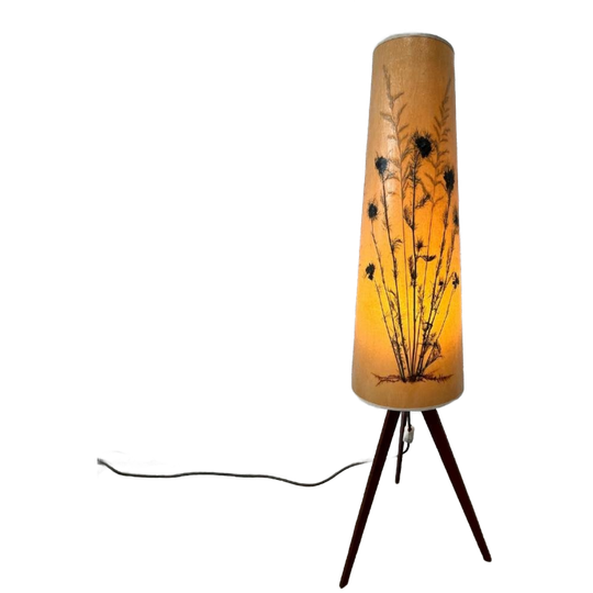 Vintage Vloerlamp - Teak Driepoot Voet - Droogbloemen Uniek 1
