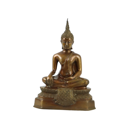 Vintage Messing Boeddha Beeld Sculptuur Zittend Chiang Saen Stijl