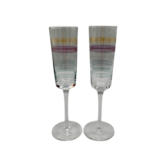 Vintage Kristallen Flutes Champagne Glazen Gekleurde Streep 2 Stuks 1