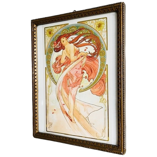 Vintage Art Nouveau Alphonse Mucha The Arts Dance Messing Fotolijst 1930’s 1