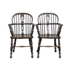 Set Van 2 Prachtige Donkere Antieke Engelse Lowback Windsor Stoelen/eetkamerstoelen thumbnail 1