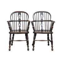 Set Van 2 Prachtige Donkere Antieke Engelse Lowback Windsor Stoelen/eetkamerstoelen